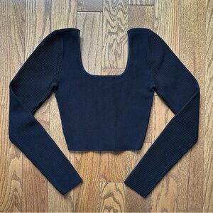Aritzia Babaton Black Long sleeve Cropped Sculpt Knit Top S